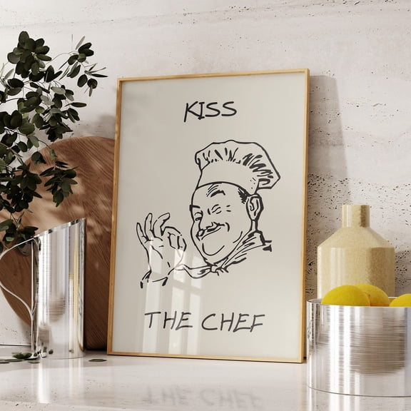 Kiss The Chef Kitchen Print: Retro Cooking Quote Art UNFRAMED PAPER POSTER, Home Decor, Vintage Gift, Living Room Dercor
