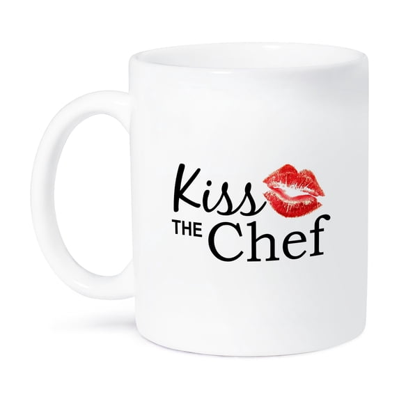 3dRose, Kiss the Chef - red flirty lipstick mark kisses with stylish black text - for cooks and cooking fans, 11oz Mug