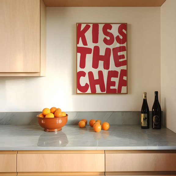 Kiss The Chef Retro Red Kitchen Funky Typography Decor