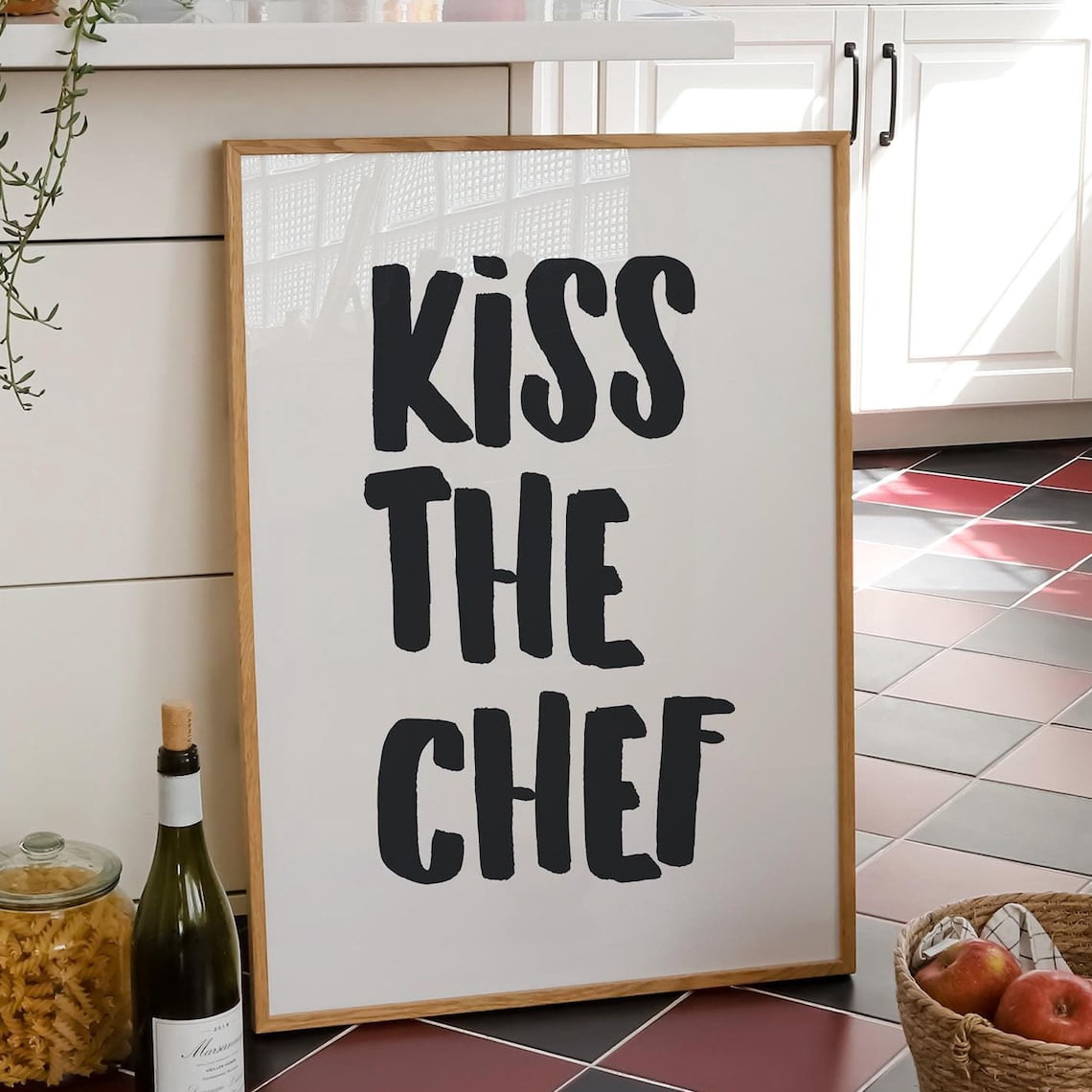 Chef Toque Image Kiss The Chef Wall Art Print, Trendy Kitchen Cooking Quote Decor ...