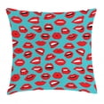 thumbnail image 1 of Kiss Throw Pillow Cushion Cover, Retro Woman Mouth Red Lipstick Girl Expressing Different Emotions Female Vintage, Decorative Square Accent Pillow Case, 20 X 20 Inches, Teal Red White, by Ambesonne, 1 of 2