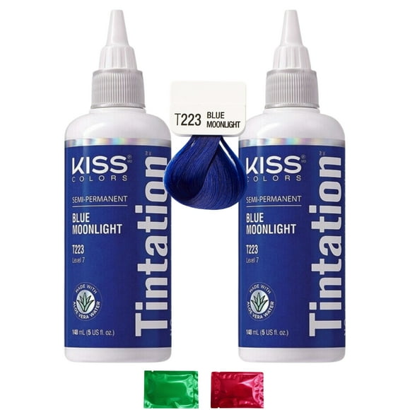 Kiss Tintation Semi-Permanent Hair Colors, T223 Level 7 Blue Moonlight Tint Color, Made with Aloe Vera Water, Natural Hair Dye for Salon Home Use, 5 Fl Oz 2 Pack with 2 Snoep in Beperkte Oplage