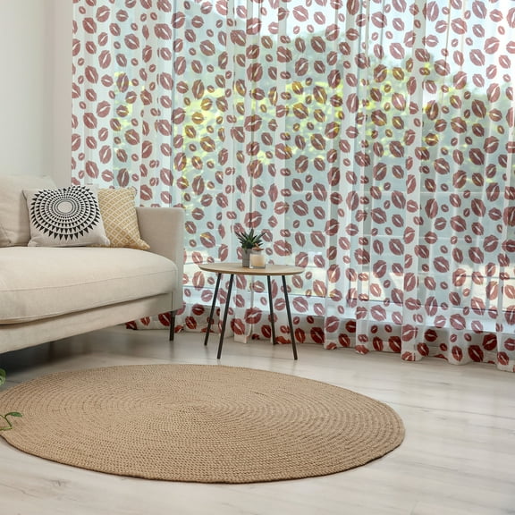 Kiss Tulle Curtains with Rod Pocket, Monochrome Design Warm Tone Girl Kises, Sheer Drape for Wedding Party 2 Panels, 7 Sizes, Ruby and White, by Ambesonne