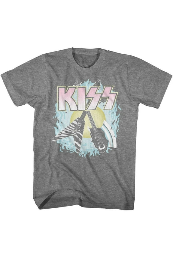 Kiss Two Guitars Graphite Heather Adult T-Shirt