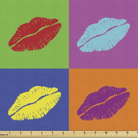 Ambesonne Kiss Fabric by the Yard Upholstery, Vibrant Pop Art Kisses, 10 Yards, Multicolor