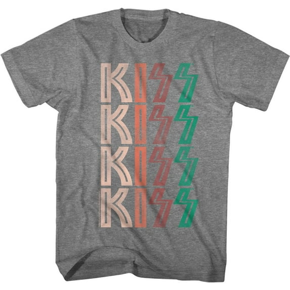 Kiss Washed Out Logo Graphite Heather Adult T-Shirt 5Xl