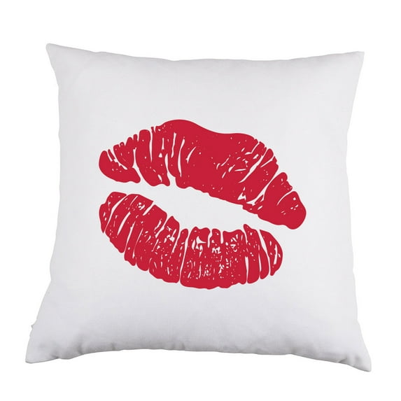 Kiss White Satin Throw Pillow 16 inch Square with Insert Included
