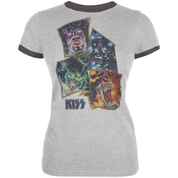 Kiss Women's Juniors Monster Logo Ringer Short Sleeve T Shirt