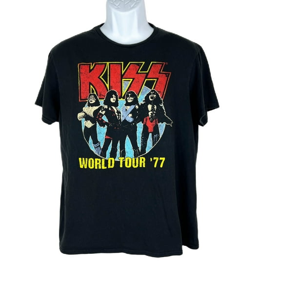 Kiss World Tour '77 Shirt Men Large Short Sleeve Graphic Rock Band Concert Tee