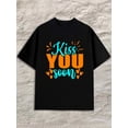 thumbnail image 1 of Kiss You Soon Mens black Fashionable, printed, machine washable Casual Unisex Shirt Short Sleeve tshirts Classic Unisex Shirt Graphic tshirts Retro Unisex Shirt Crewneck tshirts, 1 of 7