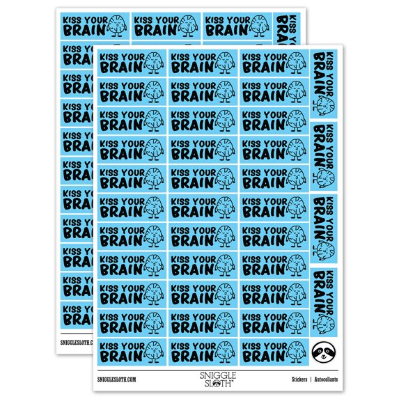 Kiss Your Brain Teacher Student School Sticker Set - Light Blue - Matte Finish - 1.5" Small