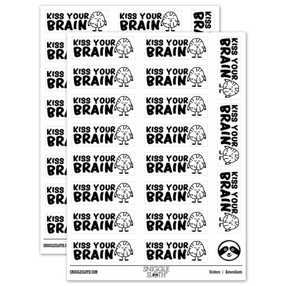 Kiss Your Brain Teacher Student School Sticker Set - White - Matte Finish - 2.00" Large