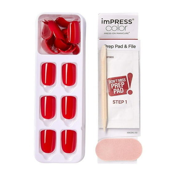 Kiss imPRESS Color Press on Manicure Reddy or Not Short, 30 Ea, 6 Pack