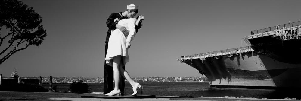 The Kiss between a sailor and a nurse sculpture Unconditional Surrender San Diego Aircraft Carrier Museum San Diego California USA Canvas Art - Panoramic Images (6 x 18)