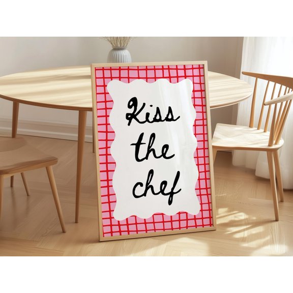 Kiss the Chef Wall Art Print Kitchen Quote Modern Foodie Typography Cafe Style, Unframed Paper Poster 8x10in