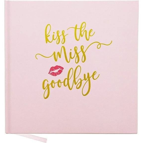 Paper Junkie Bachelorette Guest Book - 8.3 x 8.3 In, Pink Softcover - Kiss the Miss Goodbye Scrapbook Journal