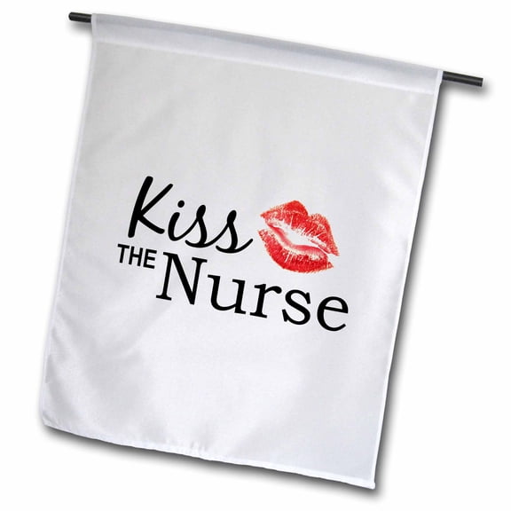 3dRose, Kiss the Nurse - Humorous funny Nurses day gifts - flirty red lipstick mark kisses - cheeky fun, 12 x 18 inch Garden Flag