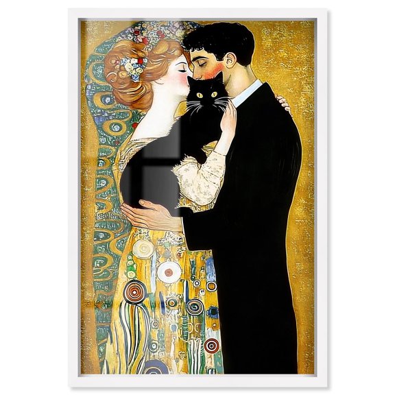 Kiss with Cat Shadowbox Print Modern Art Prints by Art Remedy, White Frame, 16 x 24