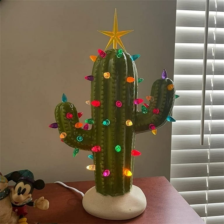 Home Decoration Cactus Christmas Tree With Lights Lighted Resin Ceramic  Christmas Tree Vintage Christmas Cactus Light Up Christmas Tree Cactus for
