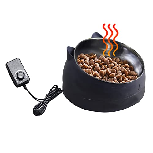 KissDate Heated Pet Bowl 15°Slanted Dogs and Cats Food Bowl Stainless