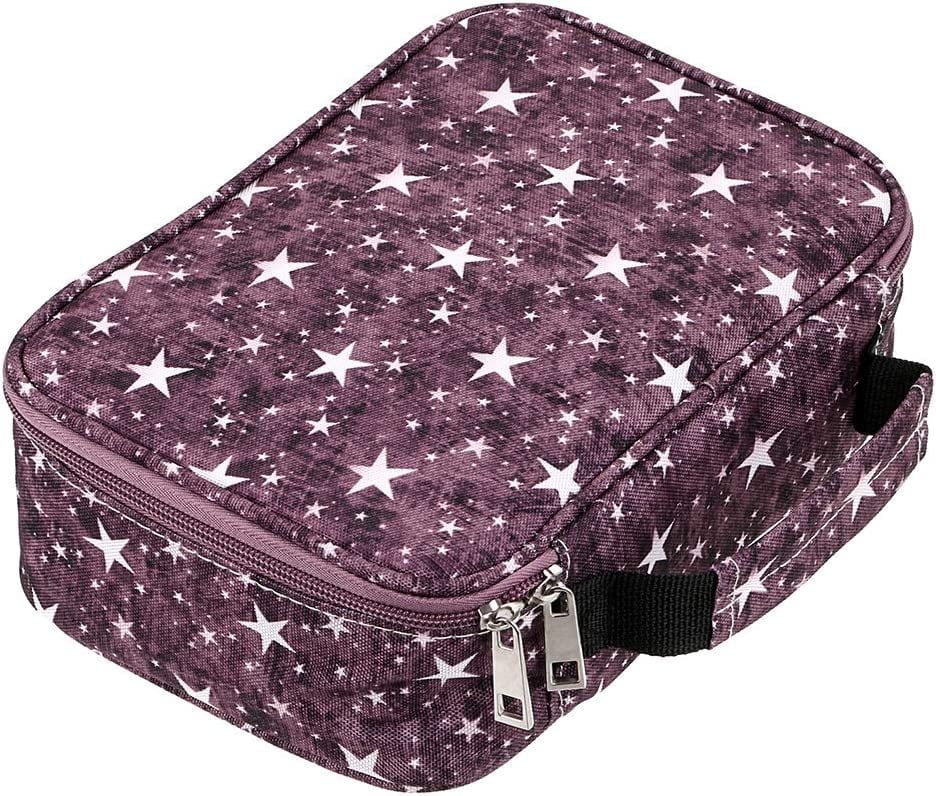 KissDate Large capacity pencil case with lock pen, pattern, multifunctional, 36 large elastic slots, can hold 72 colored pencils, purple with stars