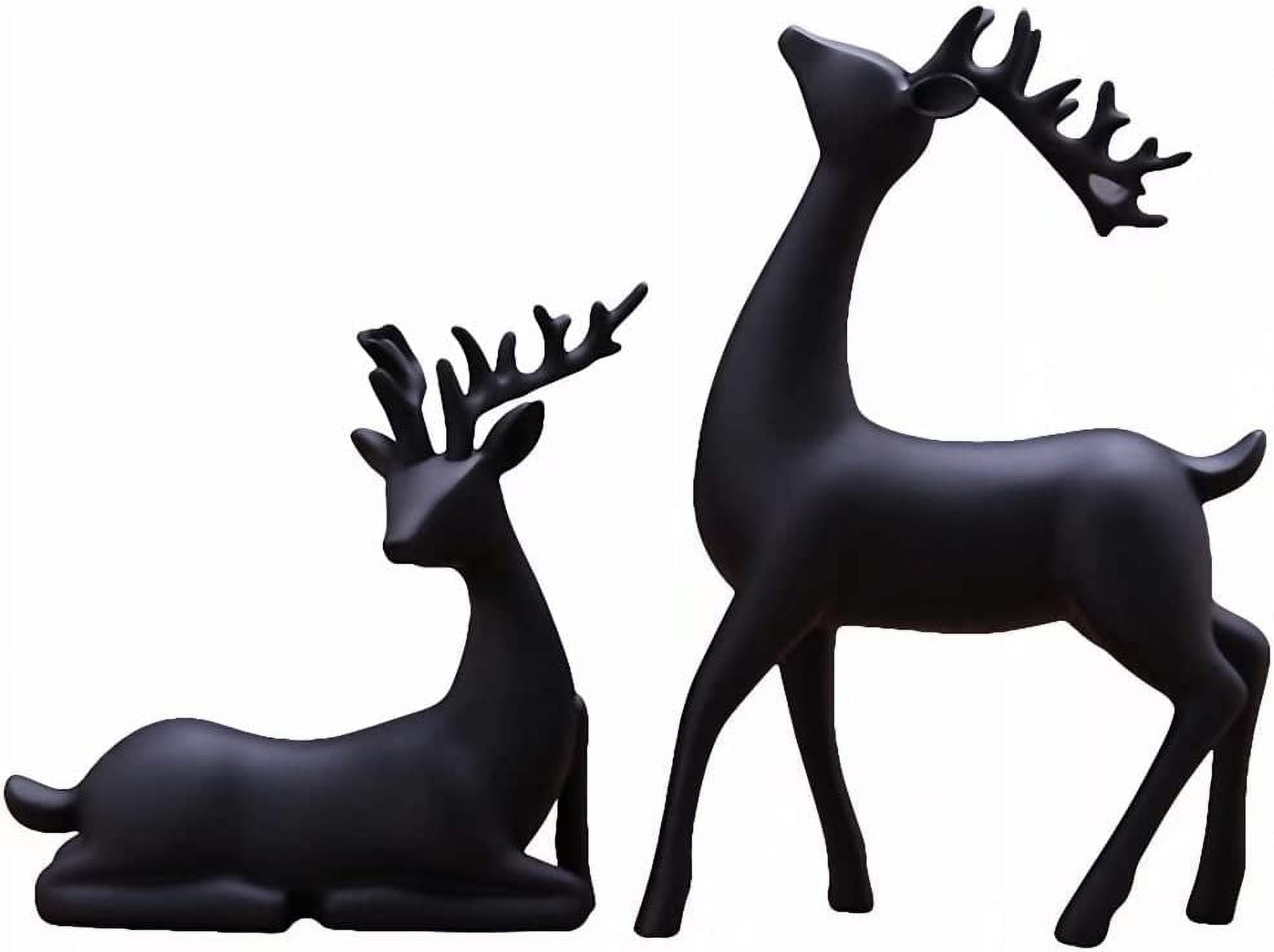 KissDate Luganiso Christmas Reindeer Figurines Set of 2 Resin Deer Statues Elk Sculpture Deer Ornaments for Living Room TV Cabinet Wine Cabinet Home Decor, Black, 7 x 3 x 9.4 Inch