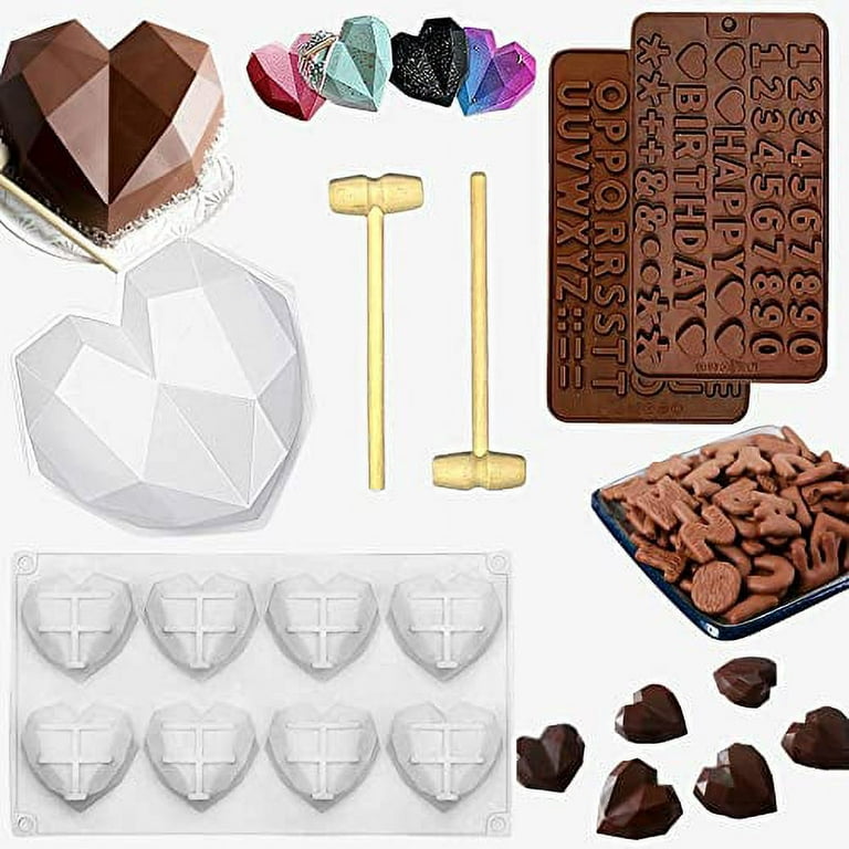 KissDate Silicon Heart Molds For Chocolate Kit Includes Wooden Hammers For  Breakable Heart Including 8 Inches Breakable Heart Mold, Letter Molds