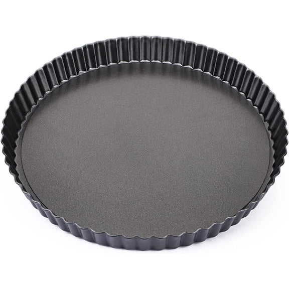 KissDate Tart Pan with Removable Bottom, 10 Inch Non Stick Quiche Pan Pie Shell Fluted Edge Tart Pan, Loose Base Carbon Steel Round Cooking Pan for Baking