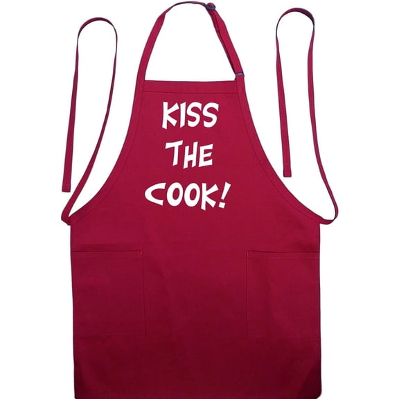 KissTheCook Sexy Red Adjustable Apron With Pockets, Novelty Aprons For Adults, Cooking Aprons For Men And Women