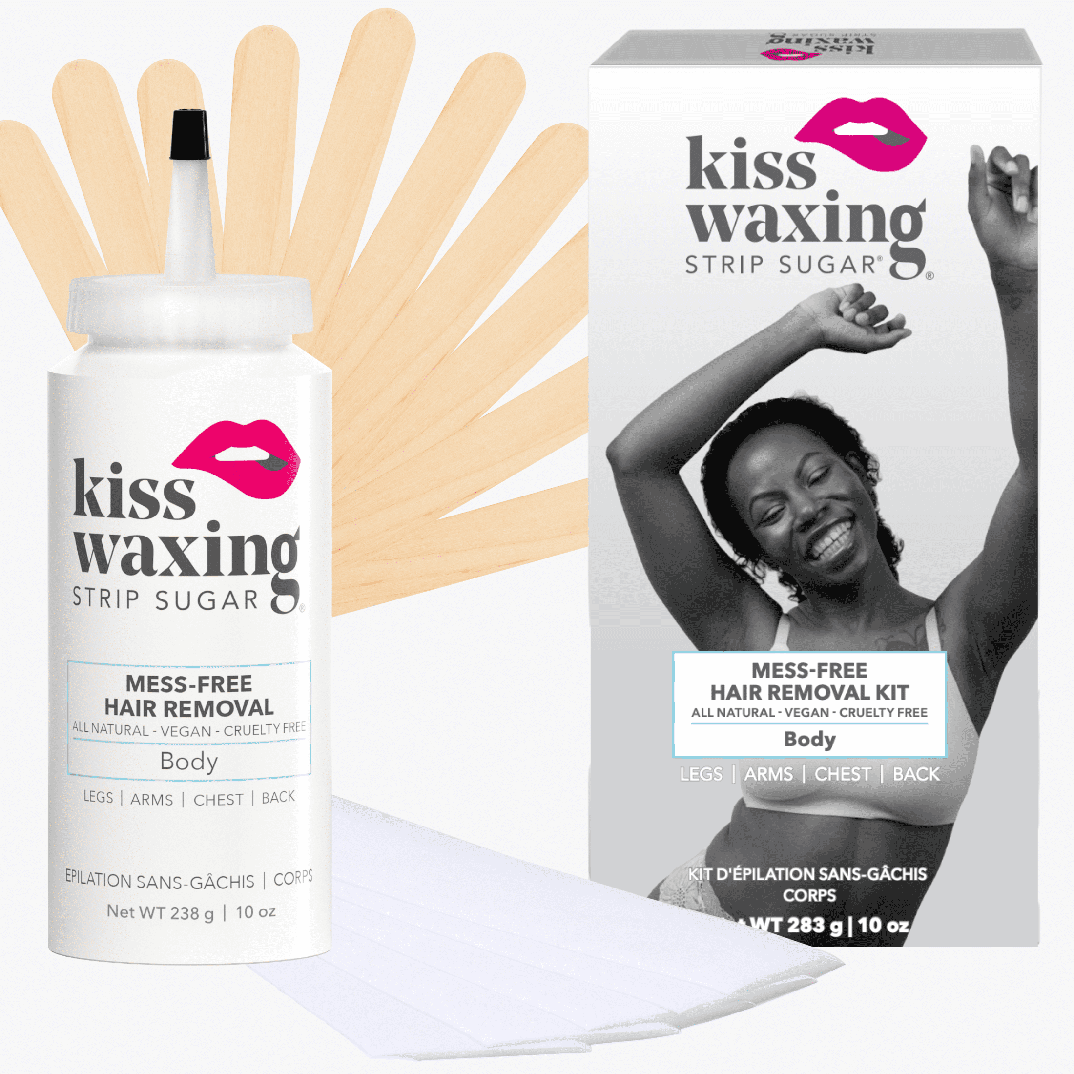 KissWaxing Sugar Hair Removal Kit - Includes Bottle, Cotton Strips and Wooden Spatulas, All Skin Types image