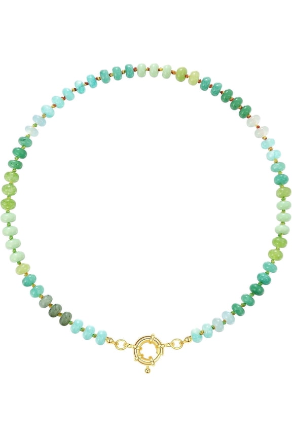 Beaded Gemstone Necklace for Women, Colorful Boho Bead Choker Natural Stone Surfer Beach Necklaces Gold Plated Summer Handmade Jewelry
