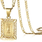 KissYan Initial Letter Pendant Necklace for Men Womens, 18K Gold Plated Square Capital Monogram Necklace Alhpabets from A-Z Figaro Chain Necklace(Gold I)