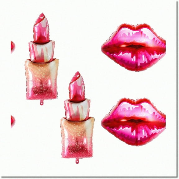 Kissable Lips Balloons - Romantic Red Lipstick Shaped Mylar Balloons for Birthday, Bridal Shower, Wedding, Engagement - Set of 4 Party Decorations