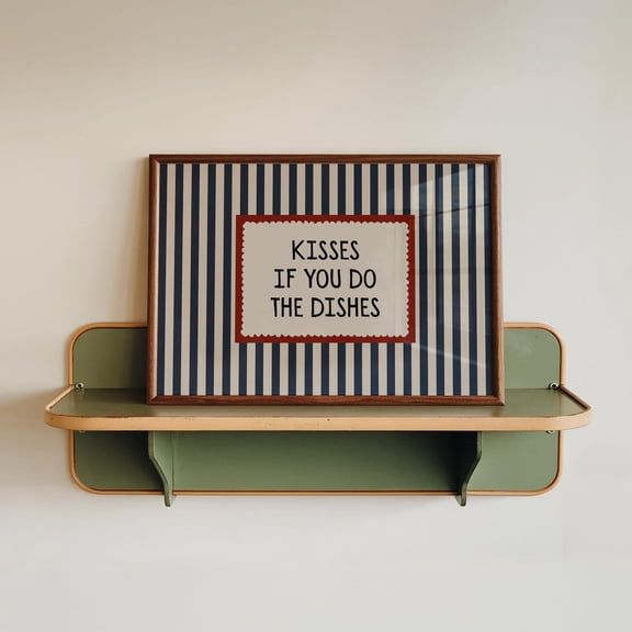 Kisses If You Do The Dishes Wall Art Kitchen Quote Print Blue Stripe Horizontal