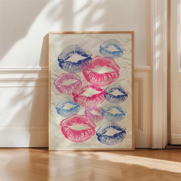 Kisses Preppy Wall Art Poster Aesthetic Typographic Posters Pink Apartment Wall Decor Kitchen Bar Poster Vintage Bar Poster Home Decor, 12x18 UNFRAMED