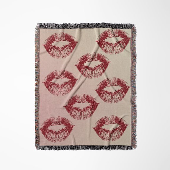 Kisses Red Lips Fun Flirty Romantic Art, Woven Blanket