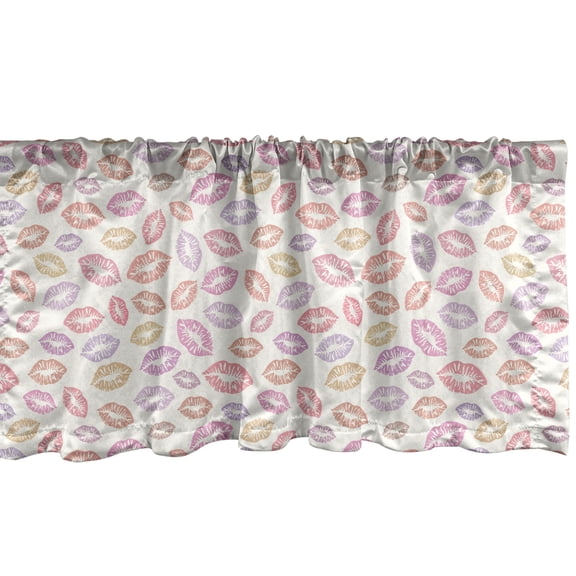 Ambesonne Xo Valance Pack of 2, Colorful Woman Lipstick Kisses, 54"X12", Ivory Multicolor
