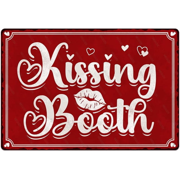 Kissing Booth Red Sign Valentines Day Decor Funny Art Poster for Home Cafe Bar Kitchen Door Porch Yard White Day Decorations 12x8 Inch Aluminium Hanging Plaque Vintage Metal Tin Sign
