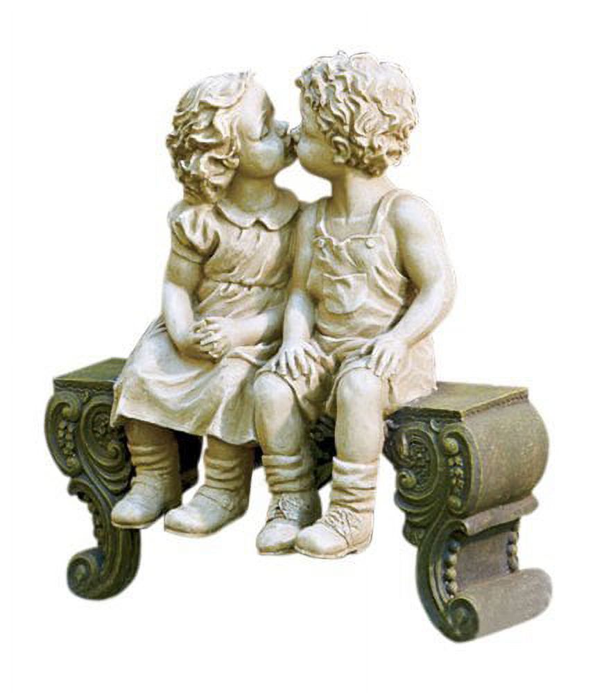 Kissing Boy & Girl on Bench Detailed Garden Ceramic Garden Yard Statue Art 15" X 121/2" X 53/4
