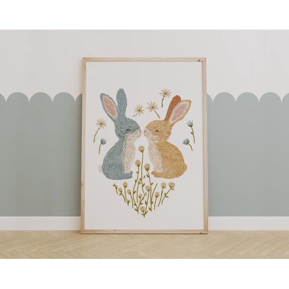 Kissing Bunnies Nursery Soft Woodland Animal For Baby Or D茅cor Contemporary Wall Art