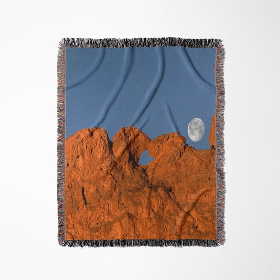 Kissing Camels Rock Formation With Full Moon, Woven Blanket