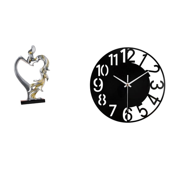 Kissing Couple Figurine Wall Clock Statue Acrylic Resin Modern Style for Bedroom Home Office Cabinet Decoration