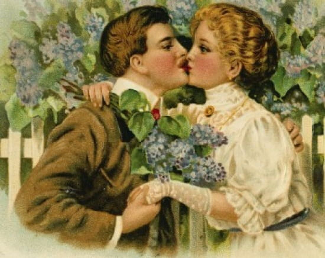 Kissing Couple ca 1900 Nostalgia cards Color lithograph Canvas Art - (18 x 24)
