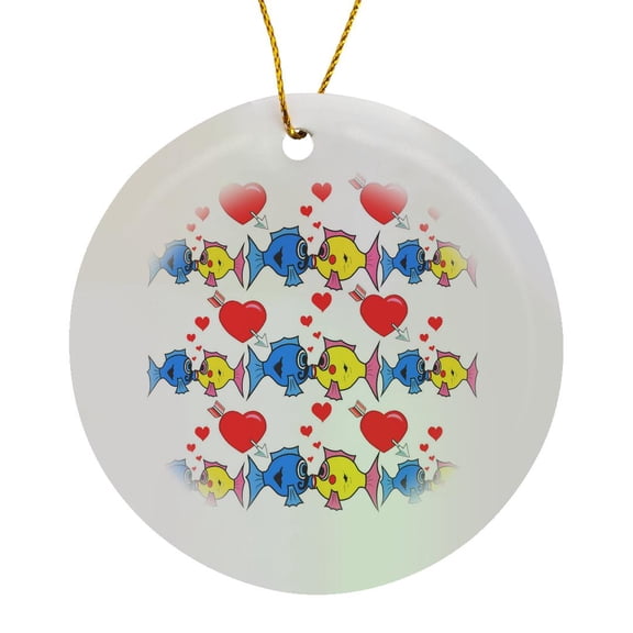 3drose, Kissing Fish in Love Pattern, Circle Porcelain Ornament