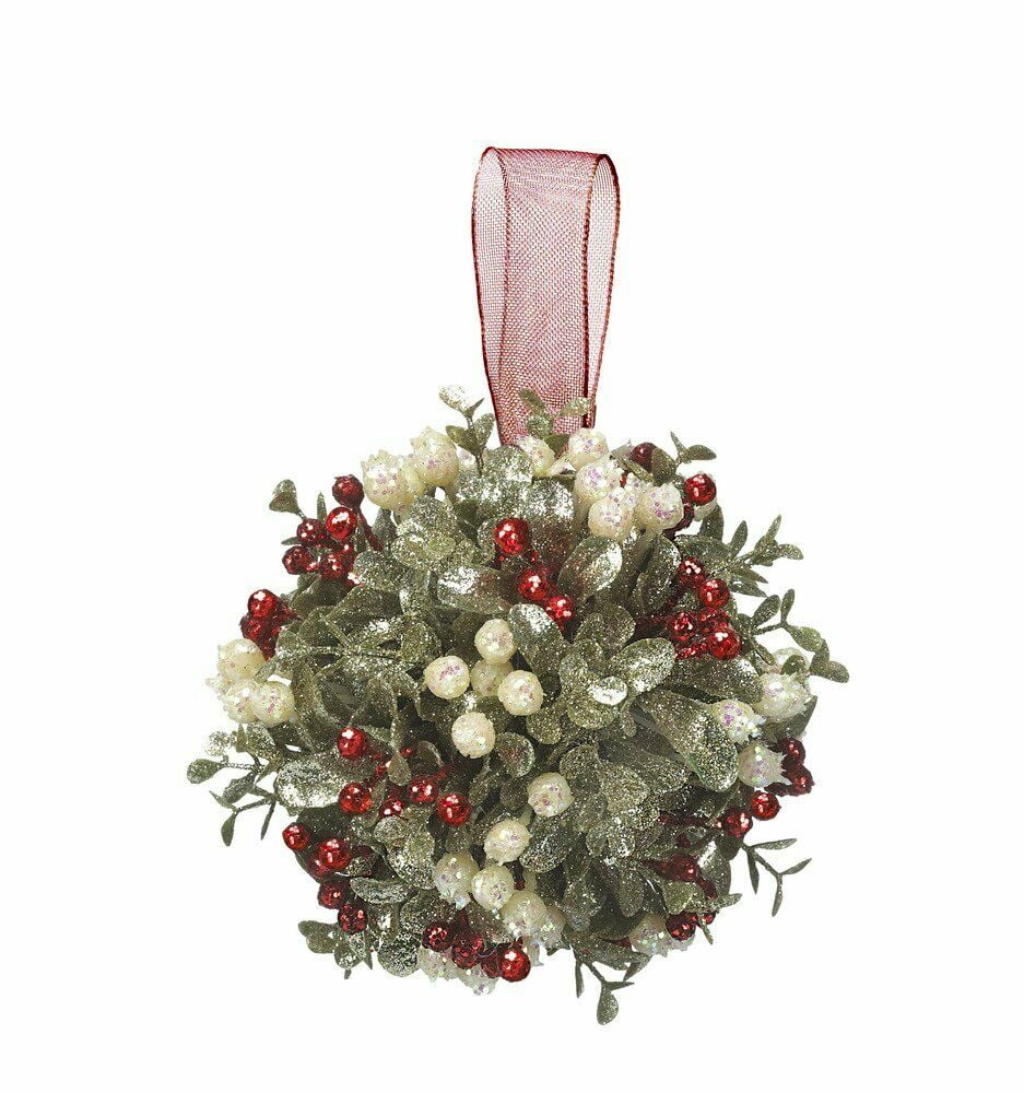 Kissing Krystals 5" Holly KISSING BALL Mistletoe Christmas Decor Ornament, by Ganz