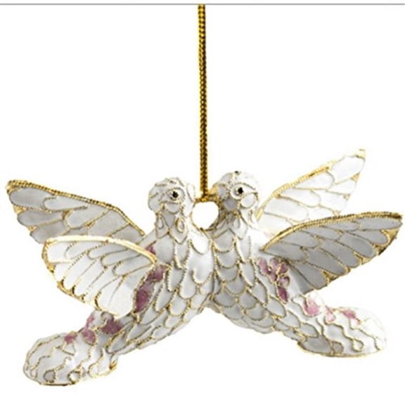 Kissing Love Doves Cloisonne Ornament, Enamel on Copper