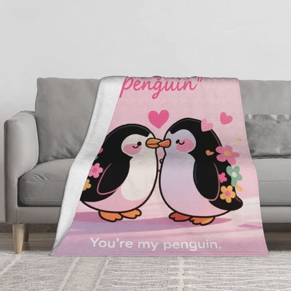 Kissing Penguins Print Throw Blanket for Couch Sofa Bed,Super Soft Cozy Plush Microfiber Flannel Blanket Lightweight Decorations for Adults,Woman,Girls