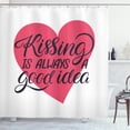 thumbnail image 1 of Kissing Shower Curtain, Romantic Valentines Days Love Themed Saying on Heart Shape Print, Fabric Bathroom Set with Hooks, 69W X 70L Inches, Pink Dark Blue Grey and White, by Ambesonne, 1 of 3