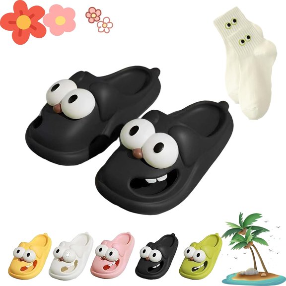 Kissing Slippers for Couples, Non-slip 3D Big Eye Soulmate Slides, EVA Tongue Kiss Slippers, Lightweight Big Toe Shoes