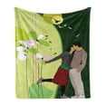 thumbnail image 1 of Kissing Soft Flannel Fleece Throw Blanket, Abstract Love Composition with Girl and Boy Flying Birds Flowers Modern, Cozy Plush for Indoor and Outdoor Use, 50" x 60", Multicolor, by Ambesonne, 1 of 6